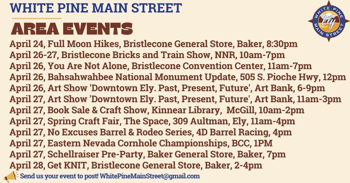 Calendar of Events White Pine County Nevada including Ely and Baker
