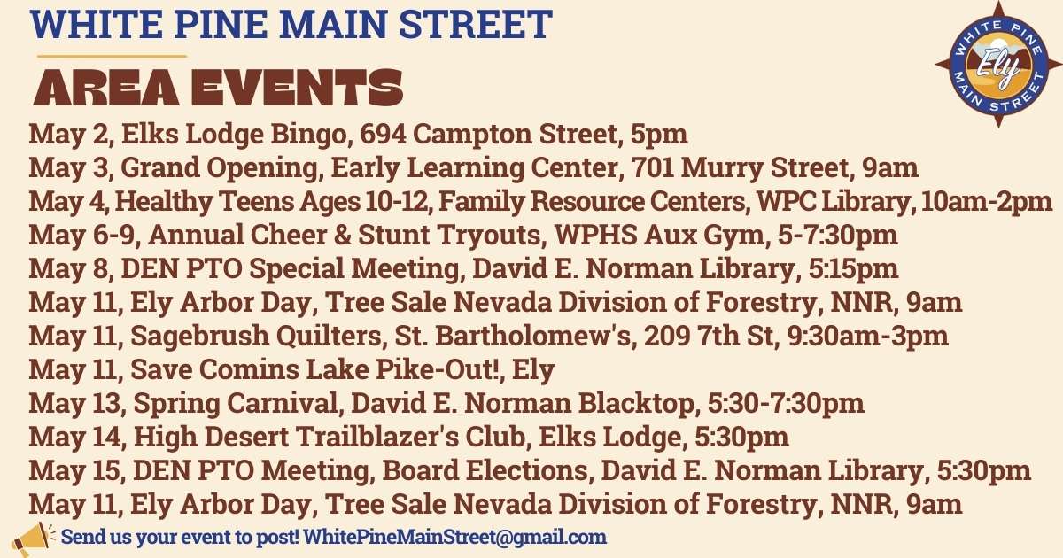 Calendar of events White Pine County Nevada including Ely and Baker